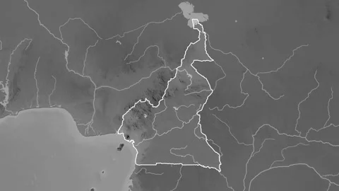 Cameroon map - zoom. Border. Grayscale. Stock Footage 147728814