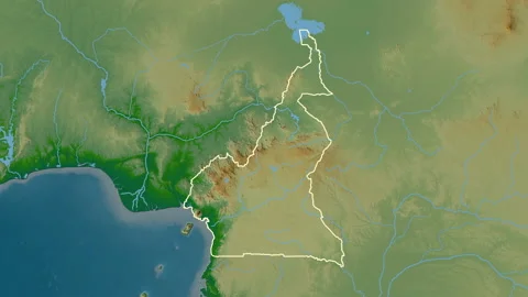 Cameroon map - zoom. Border. Physical. Stock Footage 147729900