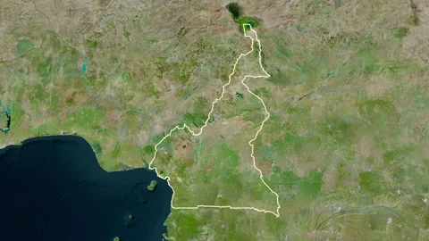 Cameroon map - zoom. Border. Satellite. Stock Footage 147728123