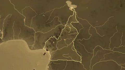 Cameroon map - zoom. Border. Sepia. Stock Footage 147729834