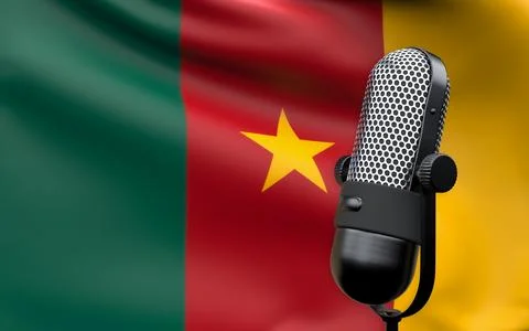 Cameroon national flag with microphone composition of voice of truth debate i Stock Illustration