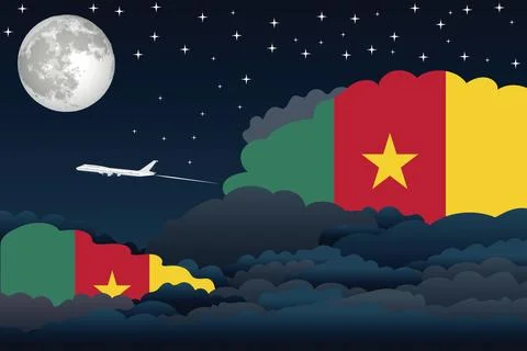 Cameroon Night Clouds Airplane Vector Illustration Stock Illustration