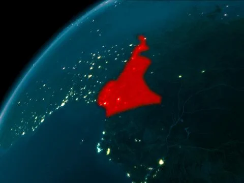 Cameroon at night on Earth Stock Illustration