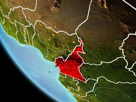 Cameroon at night on Earth Illustrazione stock