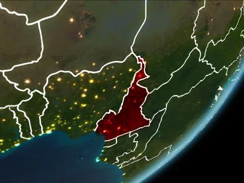 Cameroon on night Earth Stock Illustration