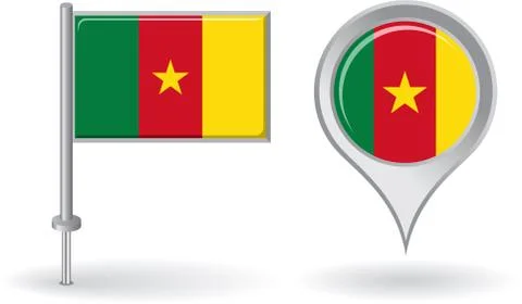 Cameroon pin icon and map pointer flag. Vector Illustrazione stock