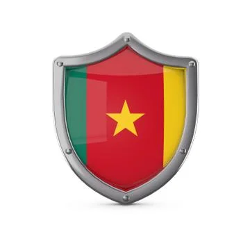 Cameroon security concept. Metal shield shape with national flag Stock Illustration