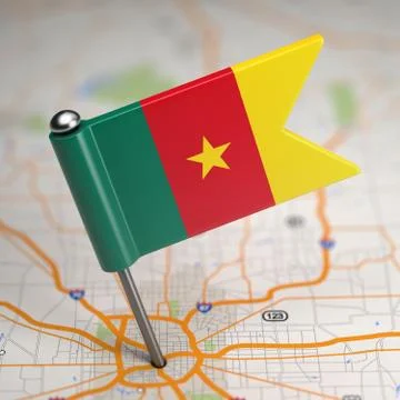 Cameroon Small Flag on a Map Background. Stock Illustration