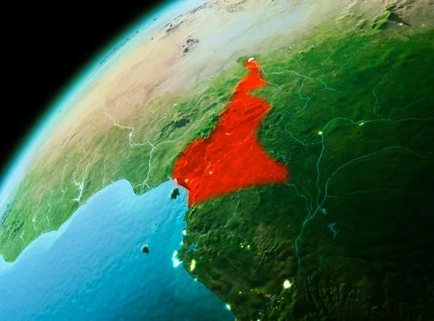 Cameroon from space in evening Stock Illustration