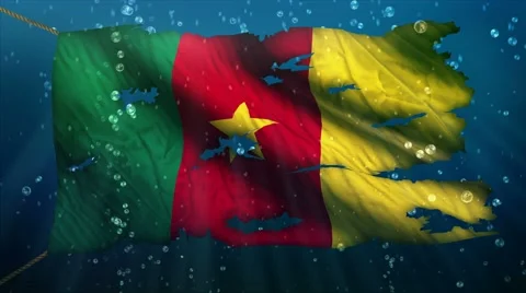 Cameroon Under Water Sea Torn Flag Loop Animation - 4K Resolution Ultra HD UHD Stock Footage 41687831