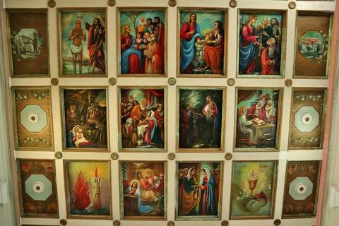 Camerota - Particolare dei dipinti del soffitto della Chiesa di Santa Maria  Stock Photos