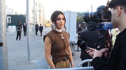 Camila Coelho is interviewed at Paris Fashion Week Spring/Summer 2019 - 2018 Stock Footage