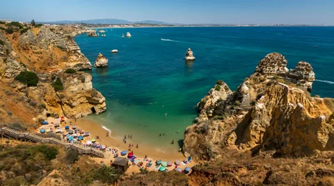 Camilo Beach in Lagos, Time Lapse, Algarve, Portugal Stock Footage 37762150
