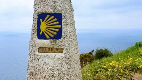 Camino Santiago Stone pointer zero Stock-Footage 76245461