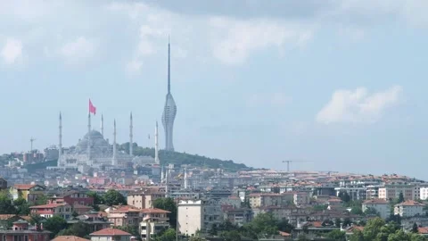Camlica Mosque And Camlica Tower, Istanbul, Turkey Stock Footage 280235974