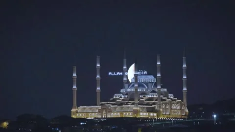 Camlica mosque with moon Stock Footage 246043581