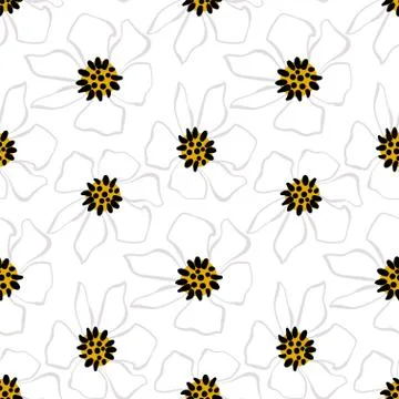 Camomile seamless pattern vector floral design primitive scandinavian Stock Illustration