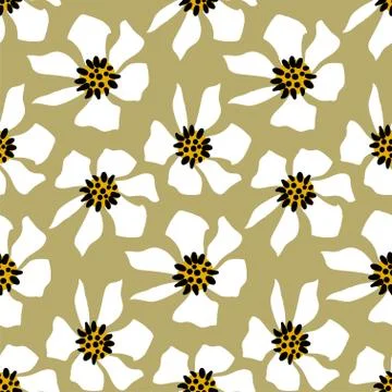 Camomile seamless pattern vector floral design primitive scandinavian Stock Illustration