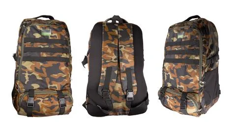 Camouflage backpack on white Stock Photos