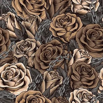 Camouflage brown pattern with blooming brown roses Stock Illustration