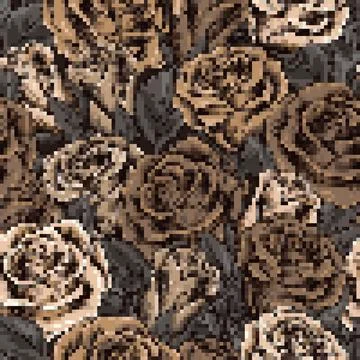 Camouflage brown pattern with roses. Pixel effect Stock Illustration