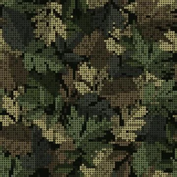 Camouflage green pattern with leaves. Pixel retro effect Illustrazione stock