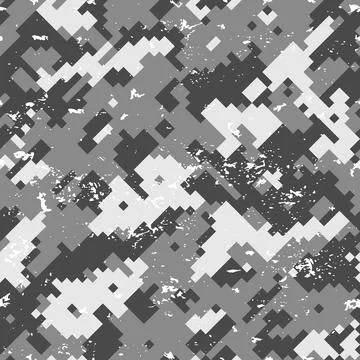 Camouflage grunge pattern on pixel grayscale background Stock Illustration