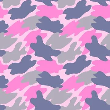 Camouflage military pattern with pink elements. Vector seamless pattern for.. Illustrazione stock