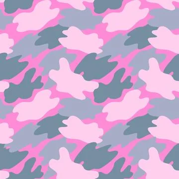 Camouflage military pattern with pink elements. Vector seamless pattern for.. Illustrazione stock