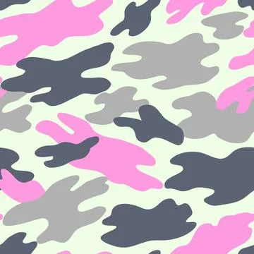 Camouflage military pattern with pink elements. Vector seamless pattern for.. Stock Illustration