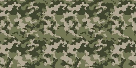 Camouflage military seamless pattern, army green texture. Pattern for abstr.. Stock Illustration
