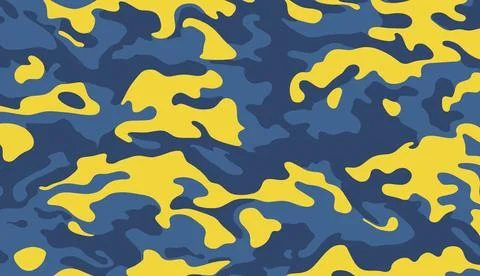 Camouflage pattern background with blue and yellow, vector design. Stock Illustration
