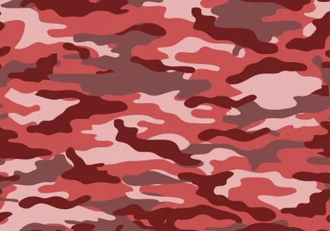 Camouflage pattern background. Red pink style. Shapes of foliage and branches Stock Illustration