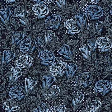 Camouflage pattern with lush blooming blue roses Stock Illustration