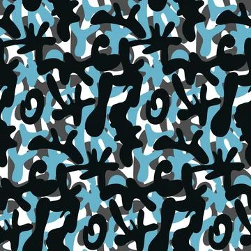 Camouflage seamless pattern, black blue color aquamarine Stock Illustration