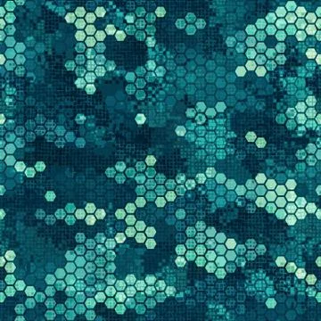 Camouflage seamless pattern with blue hexagonal endless geometric camo Иллюстрация