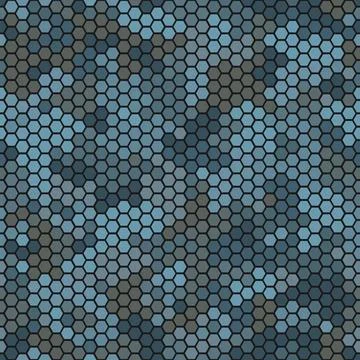 Camouflage seamless pattern with blue hexagonal geometric camo ornament Иллюстрация