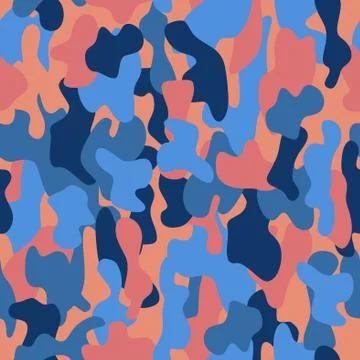 Camouflage seamless pattern in a dark blue, orange, pink and  colors Ilustración de archivo