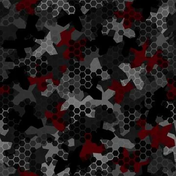 Camouflage seamless pattern with hexagonal geometric ornament in dark grey Illustrazione stock