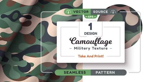 Camouflage seamless pattern, military texture, war fabric Stock Illustration