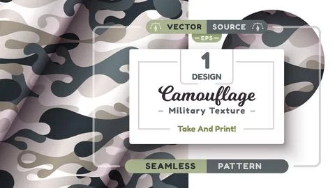Camouflage seamless pattern, military texture, war fabric Stock Illustration
