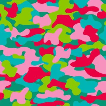 Camouflage seamless pattern in a pink, blue, red and green colors. Ilustración de archivo