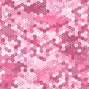 Camouflage seamless pattern with pink hexagonal endless geometric camo 库存插图