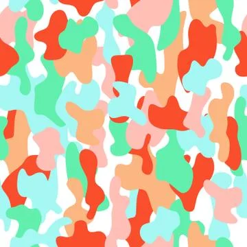 Camouflage seamless pattern in a pink, orange, blue and white colors. Ilustración de archivo