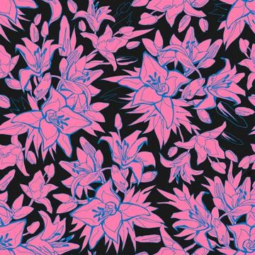 Camouflage seamless pattern with pink spotted silhouettes of lily flowers. Stock Illustration