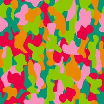 Camouflage seamless pattern in red, pink, green and orange colors Ilustración de archivo