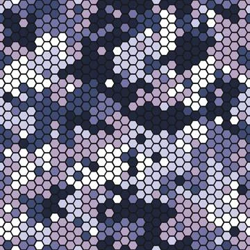 Camouflage seamless pattern with violet hexagonal geometric camo ornament Иллюстрация