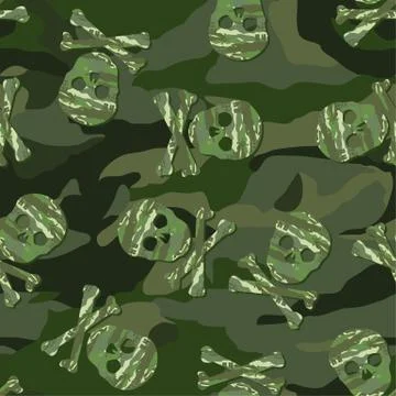 Camouflage skull in a seamless pattern Stock Illustration