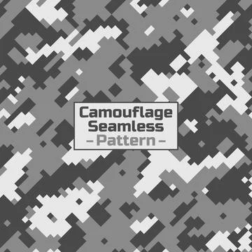 Camouflage texture pattern on pixel grayscale background Stock Illustration