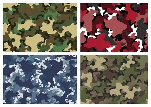 Camouflage texture seamless patterns set. Abstract modern camo backgrounds for Stock Illustration